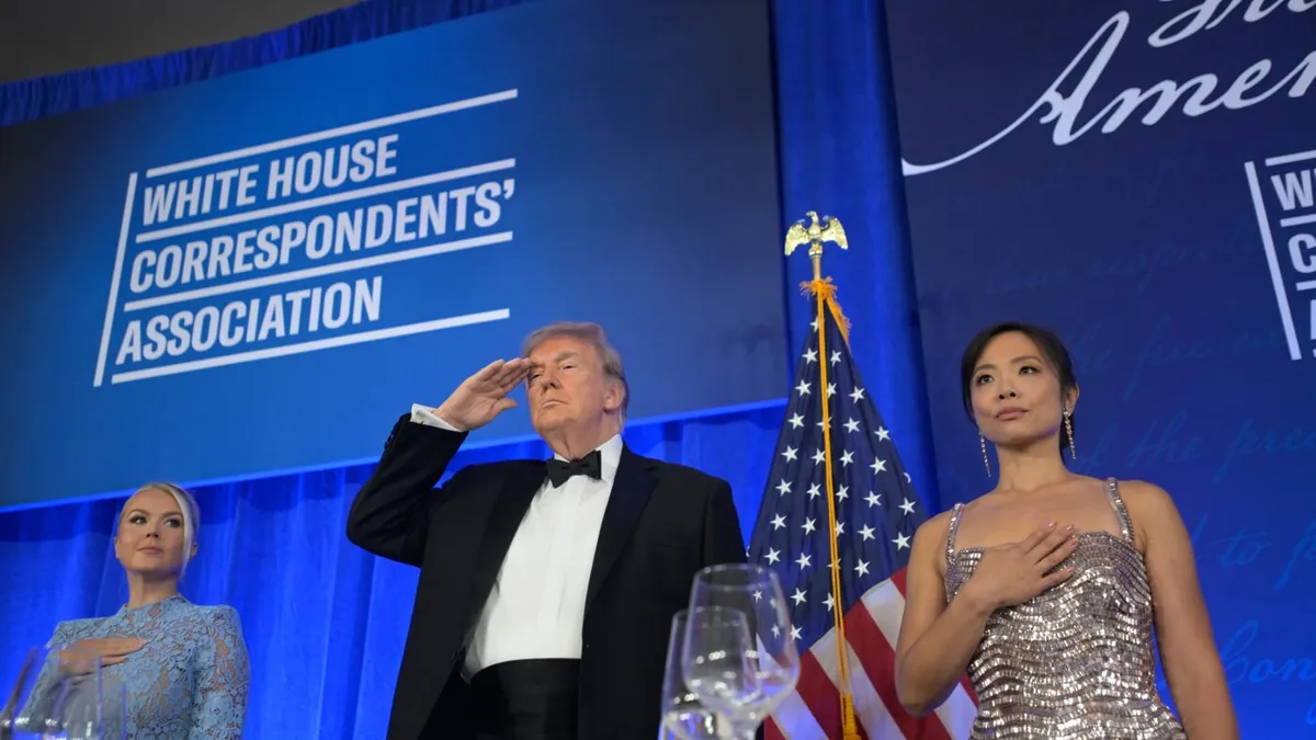 Press and president reunite after shooting forced April evacuation