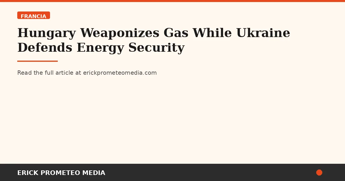 Hungary Weaponizes Gas While Ukraine Defends Energy Security