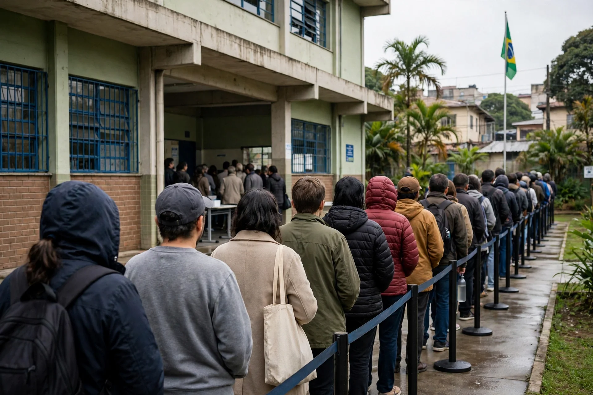 Votantes haciendo fila frente a un colegio electoral en Brasil durante la jornada de segunda vuelta