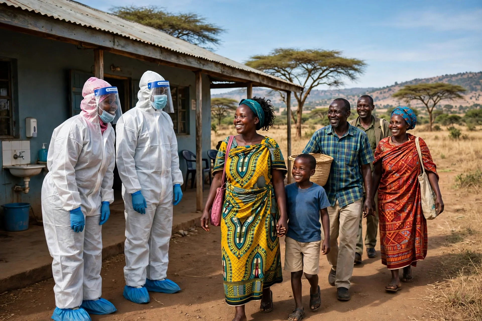 Personal sanitario con equipo de protección en un centro de salud de Kenia